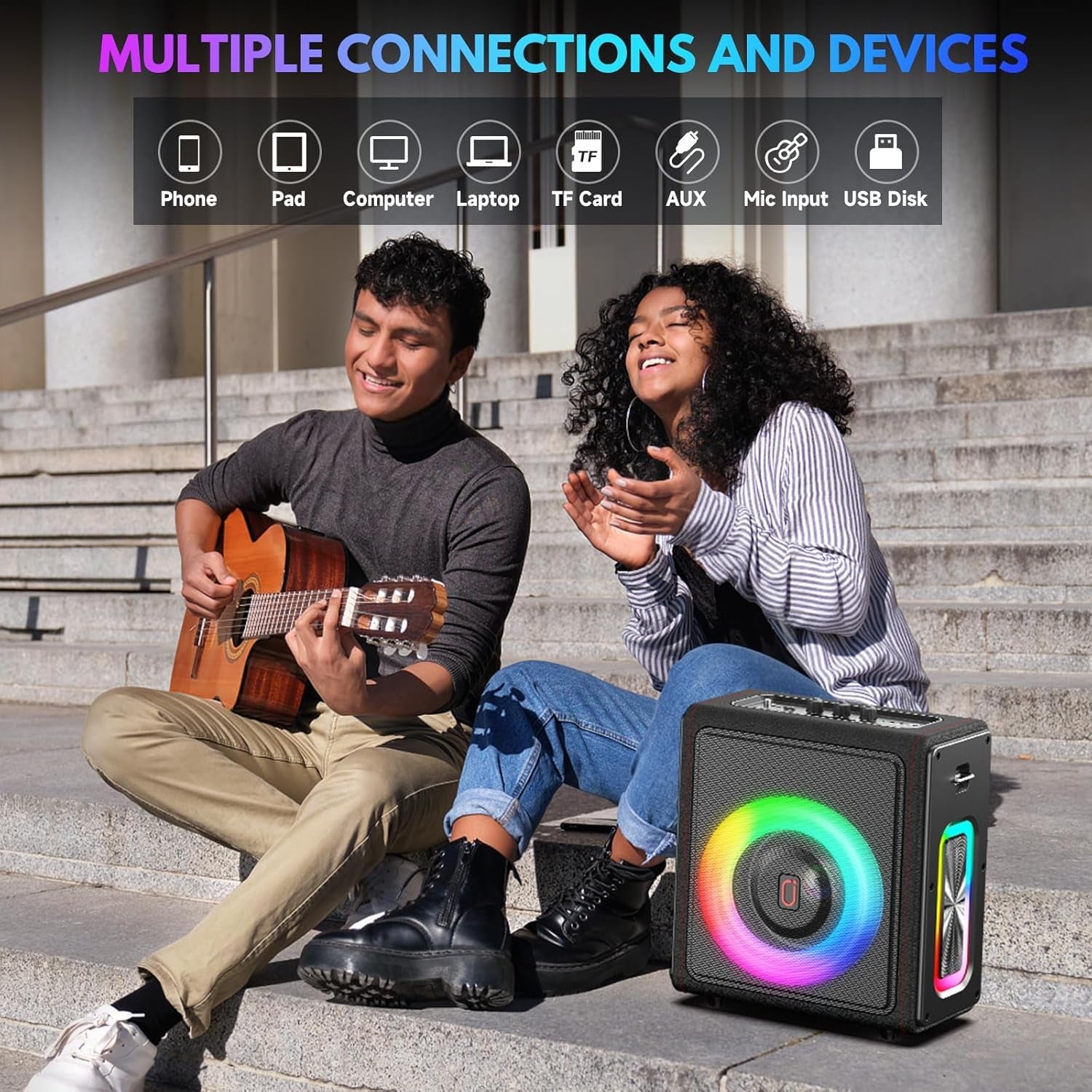 Karaoke Machine, Portable Bluetooth 5.3 Speaker with 2 Wireless Microphones for Adults, PA System with Pitch Correction & Echo Adjustment, Supports TWS/TF Card/Usb/Aux/Live/Rec for Home Party