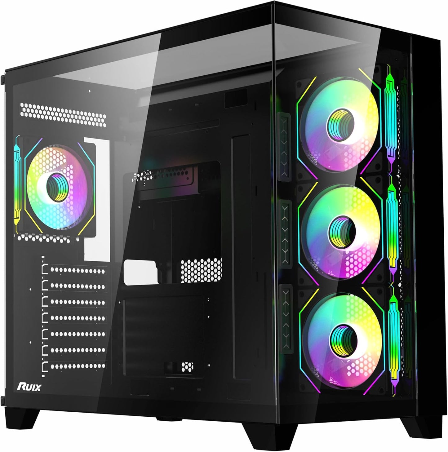 OV403 ATX Mid-Tower PC Case, Pre-Installed 4 X 120Mm Prism ARGB PWM Fans and Graphics Card Holder, Three-Sided Tempered Glass Panels, USB 3.0 & Type-C Ports, Gaming Computer Case - Black