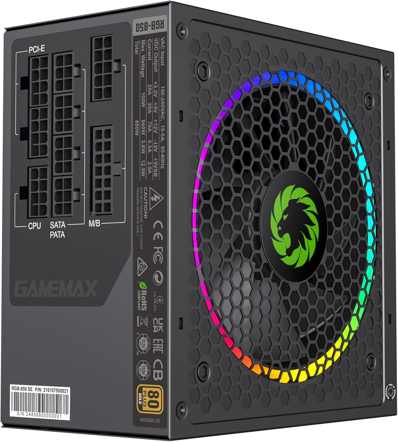 850W 80 plus Gold Power Supply, ATX 3.0 & PCIE 5.0 Ready, 100% Japanese Capacitors, Fully Modular, ARGB SYNC, RGB-850 SE