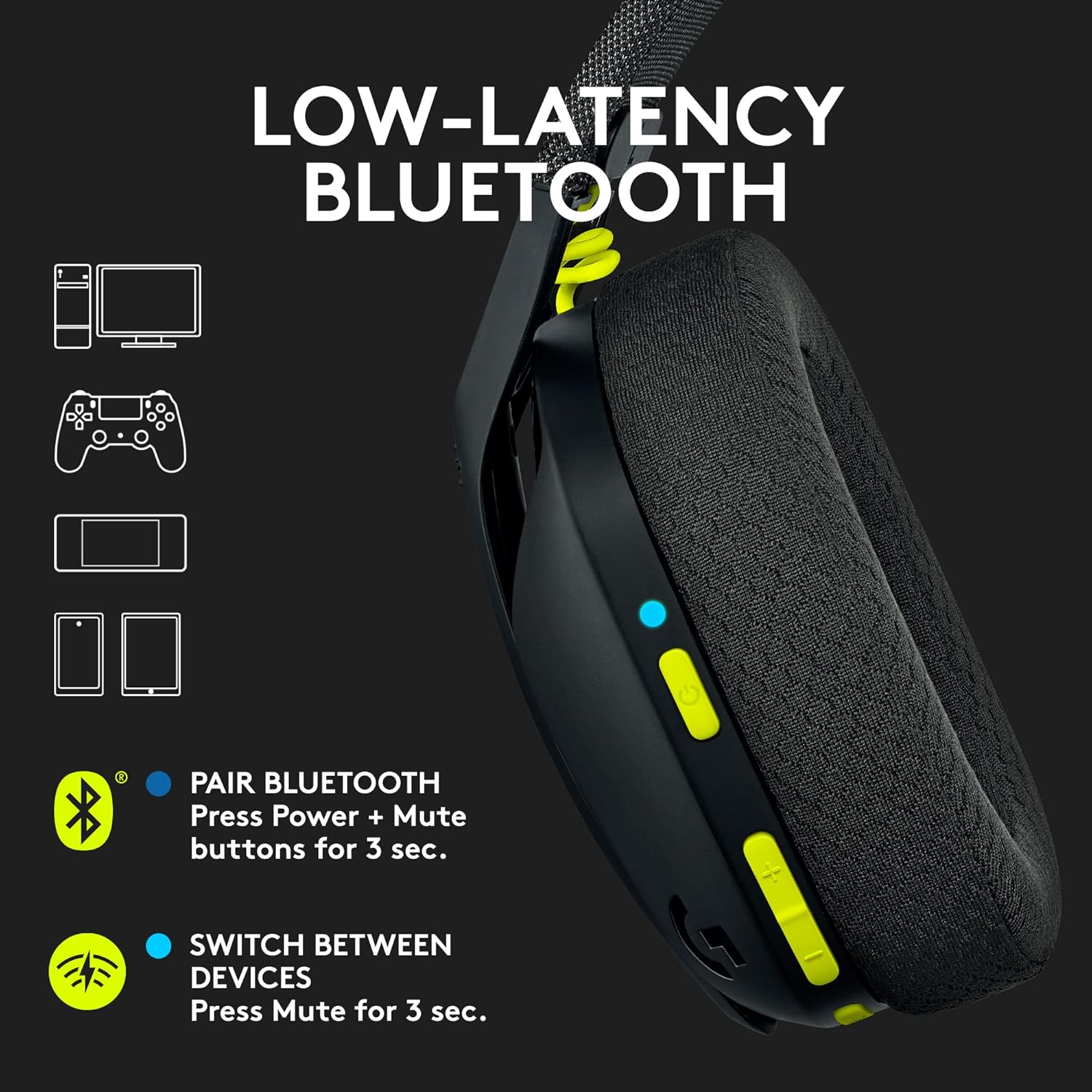 435 LIGHTSPEED Wireless Bluetooth Gaming Headset - Lightweight, Built-In Mics, 18H Battery, Compatible with Dolby Atmos, PC, PS4, PS5, Nintendo Switch, Mobile - Black