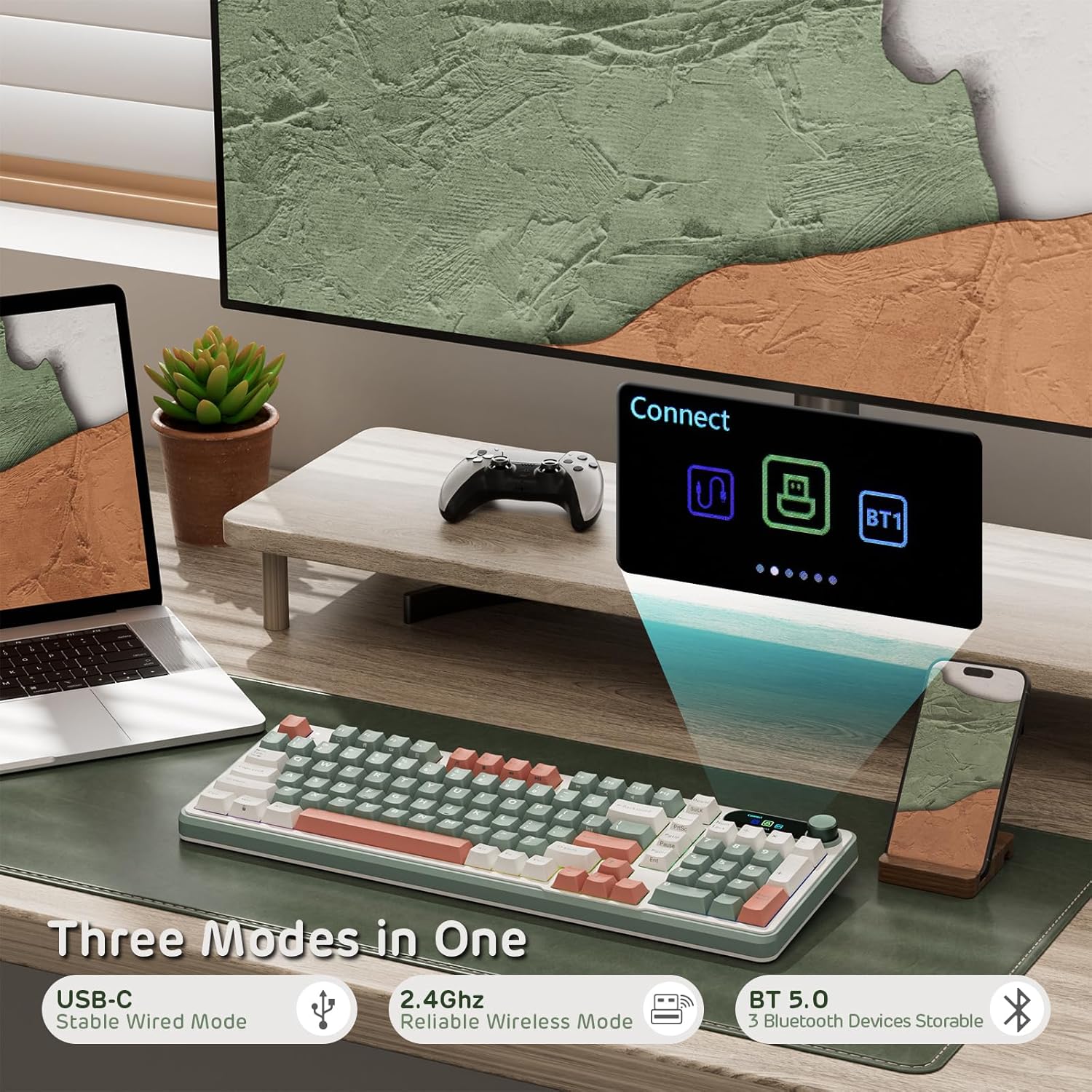 S98 Mechanical Keyboard W/Smart Display & Knob, Top Mount 96% Wireless Mechanical Keyboard BT/2.4G/USB-C, Hot Swappable, Software Support, Creamy Sounding, 98 Keys