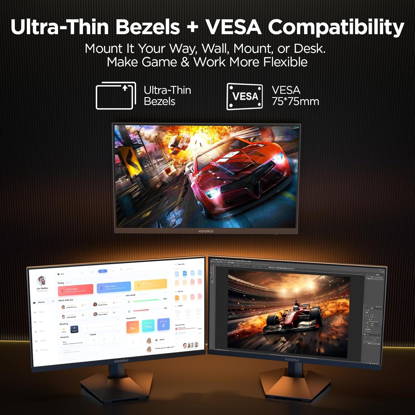 Gaming Monitor, 24" Fast IPS Computer Monitor, 200Hz FHD HDR400 Display, 1Ms PC Screen, 90% DCI-P3 Color Gamut, Adaptive Sync, Ultra Slim Frame, VESA Mountable, HDMI 2.0, DP 1.4, G2411P