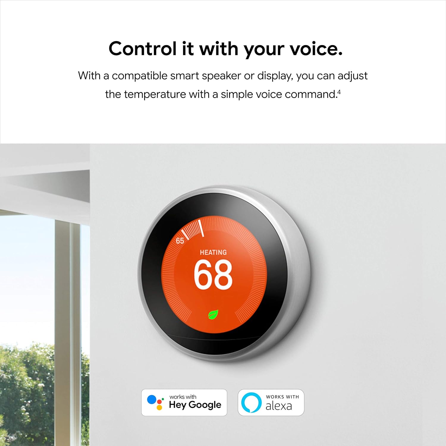 Nest Learning Thermostat - 3Rd Gen (2015) - Programmable Smart Thermostat for Home - Works with Alexa - Stainless Steel