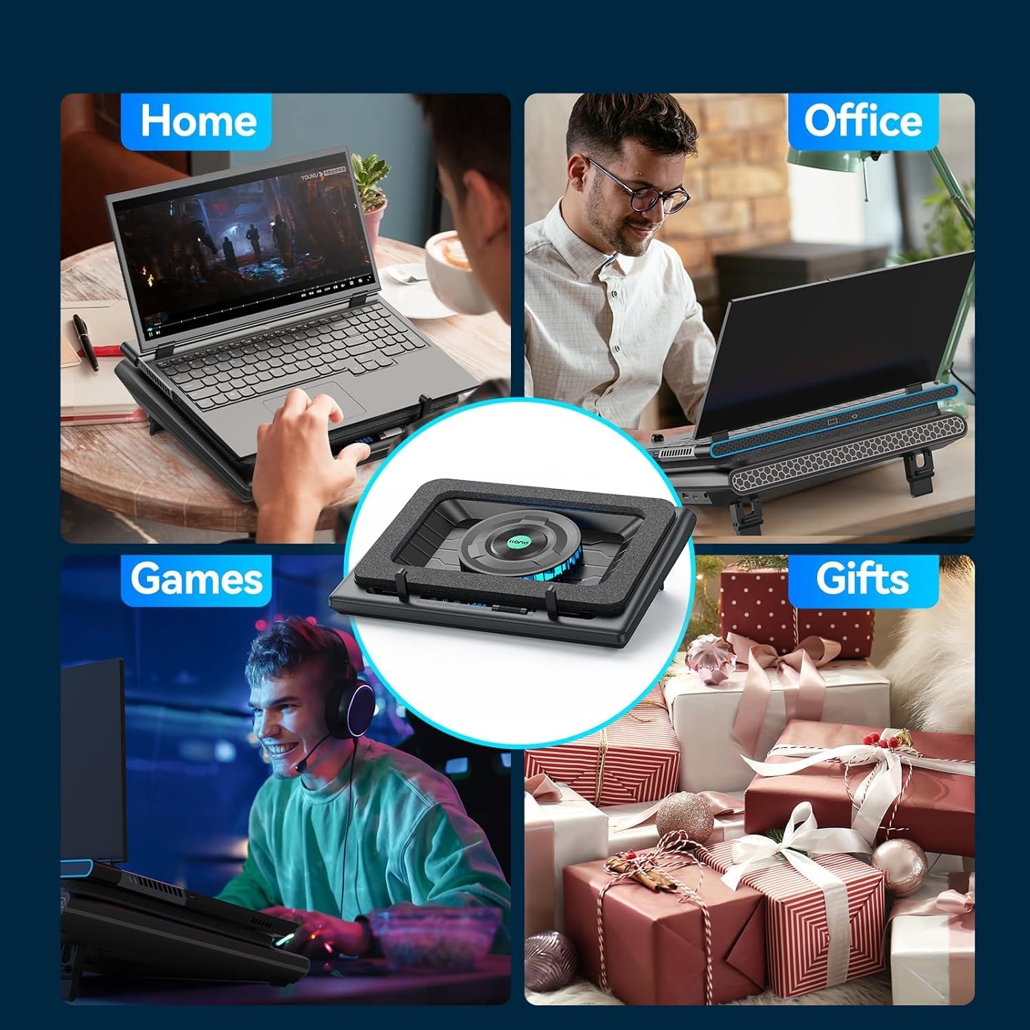 Laptop Cooling Pad, Gaming Laptop Cooler with Powerful Turbo Cooling Fan(5.5Inch Diameter), Infinitely Variable Speed, Touch Control, 3-Port USB A, Sealed Foam for Fast Cooling Laptop 15.6-21In