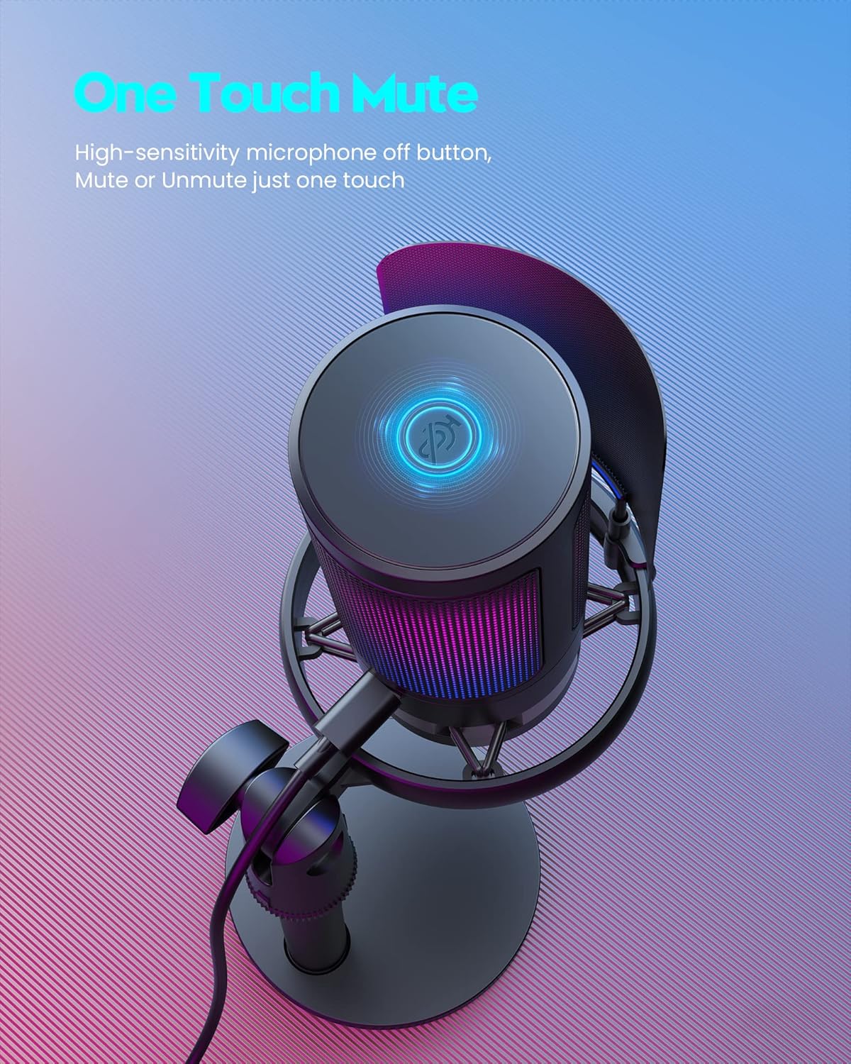 Gaming Microphone, USB PC Mic for Podcasts Videos, Streaming, Condenser Mic with Quick Mute, Tripod Stand, Pop Filter, RGB Indicator, Shock Mount, Rotate Gain Button, Compatible with PS4/5/PC