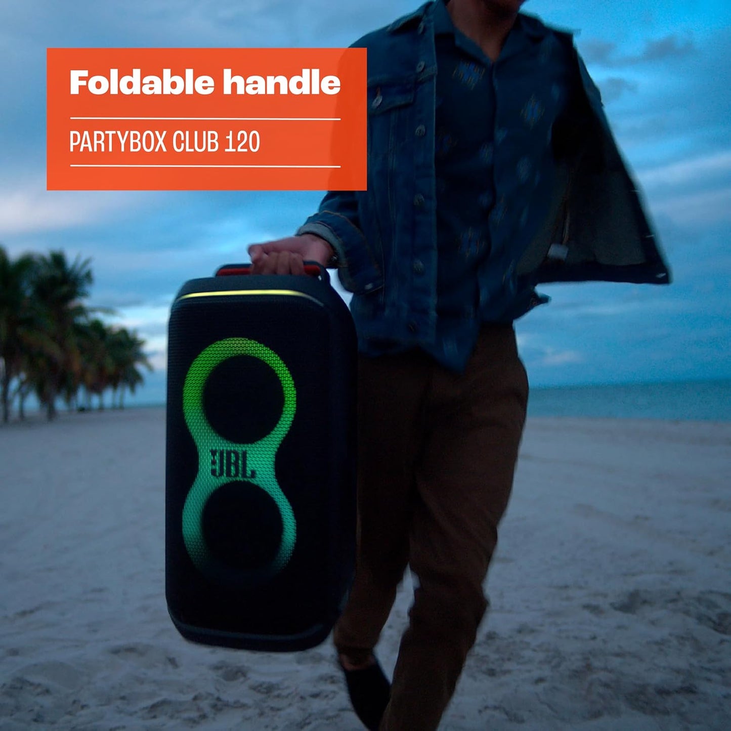 Partybox Club 120 - Portable Party Speaker with Foldable Handle, Powerful  Pro Sound, Futuristic Lightshow, up to 12 Hours of Play Time, Splash Proof, Dual Mic & Guitar Inputs (Black)