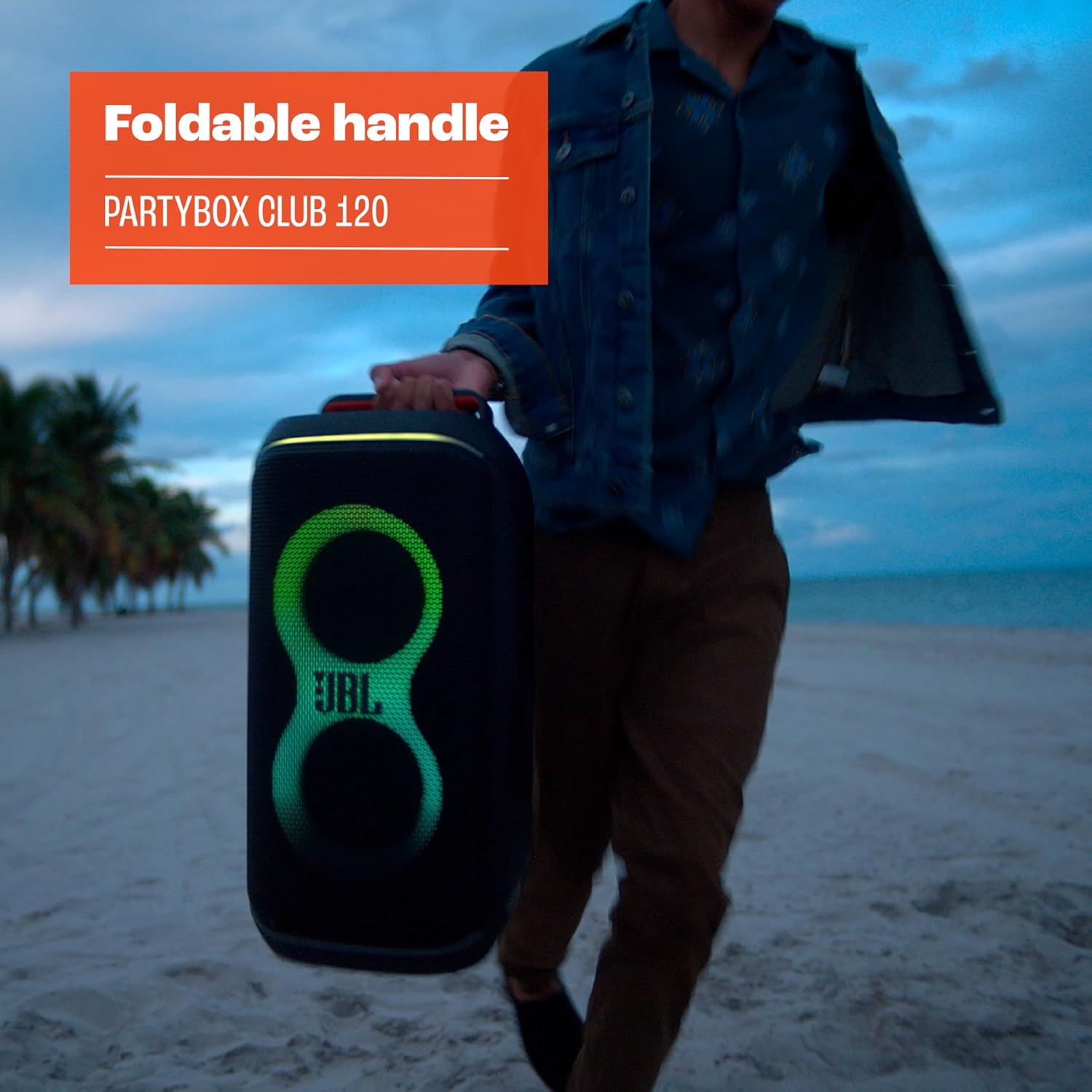 Partybox Club 120 - Portable Party Speaker with Foldable Handle, Powerful  Pro Sound, Futuristic Lightshow, up to 12 Hours of Play Time, Splash Proof, Dual Mic & Guitar Inputs (Black)
