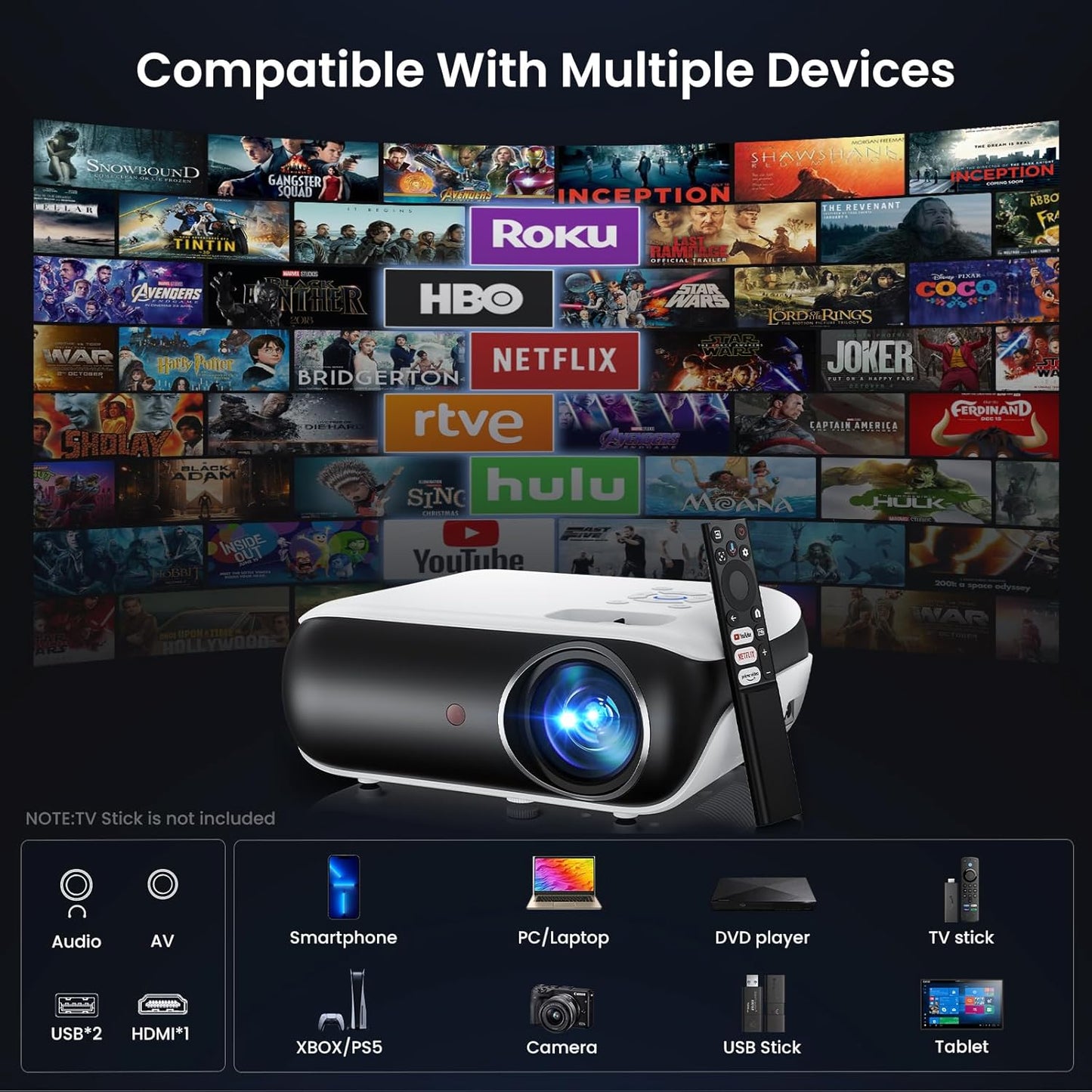 Official Google TV Smart Projector,  4K UHD Home Theater with Dolby Sound, Wi-Fi & Bluetooth, Built-In Streaming Apps, Compatible with Games Consoles & Smartphone, Indoor & Outdoor Use
