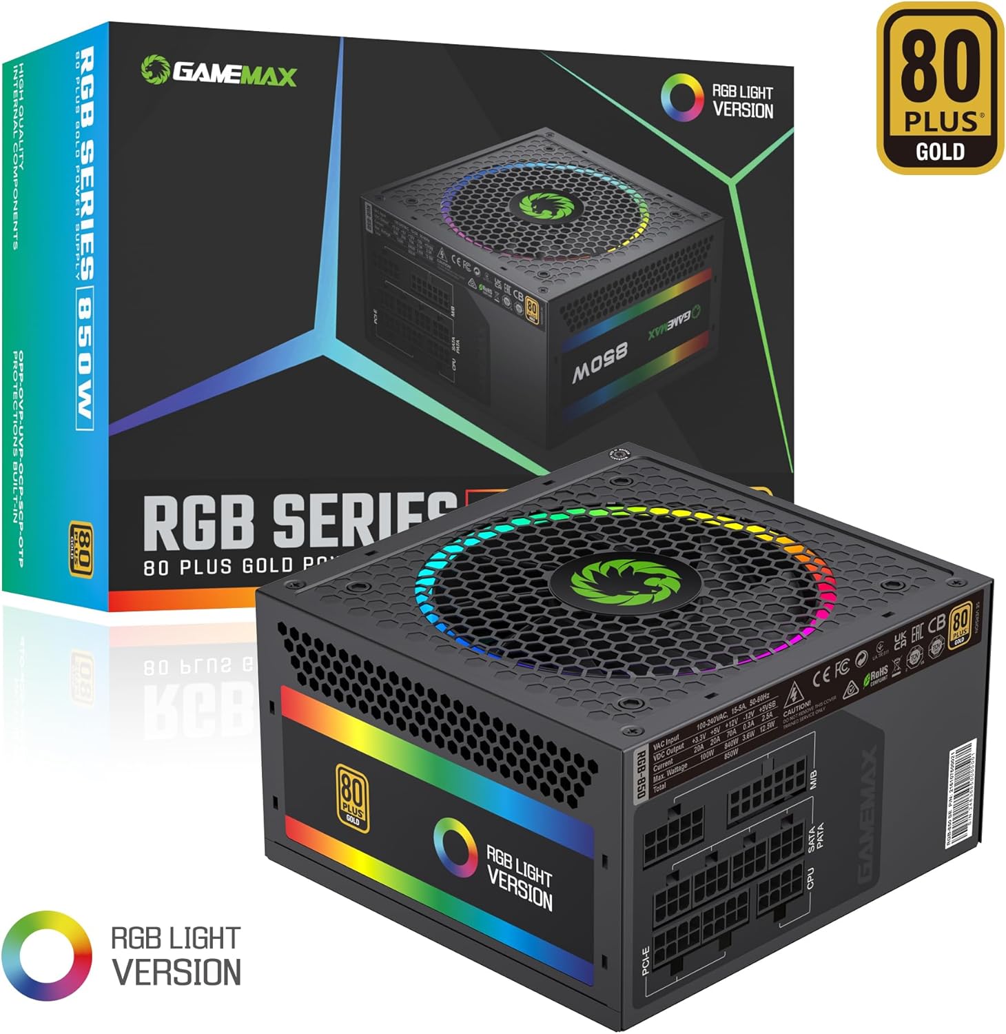 850W 80 plus Gold Power Supply, ATX 3.0 & PCIE 5.0 Ready, 100% Japanese Capacitors, Fully Modular, ARGB SYNC, RGB-850 SE