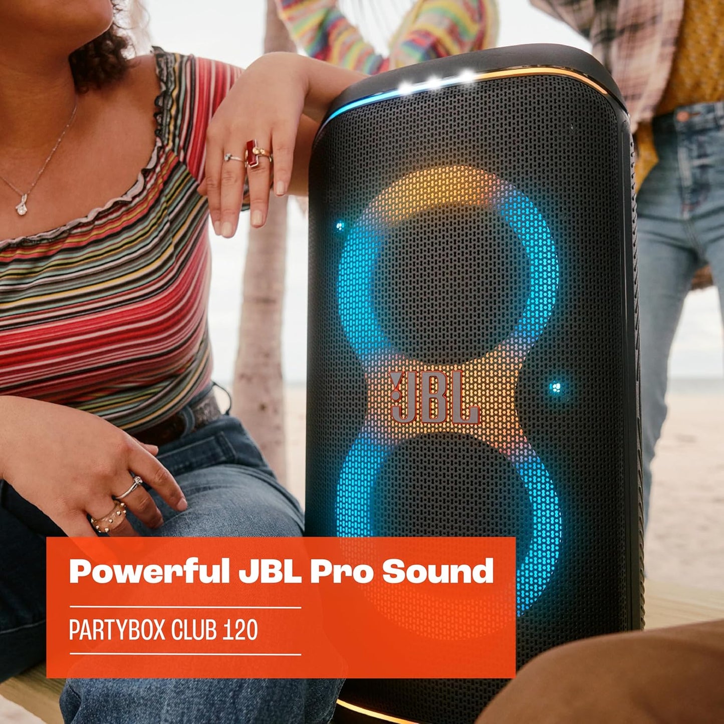 Partybox Club 120 - Portable Party Speaker with Foldable Handle, Powerful  Pro Sound, Futuristic Lightshow, up to 12 Hours of Play Time, Splash Proof, Dual Mic & Guitar Inputs (Black)