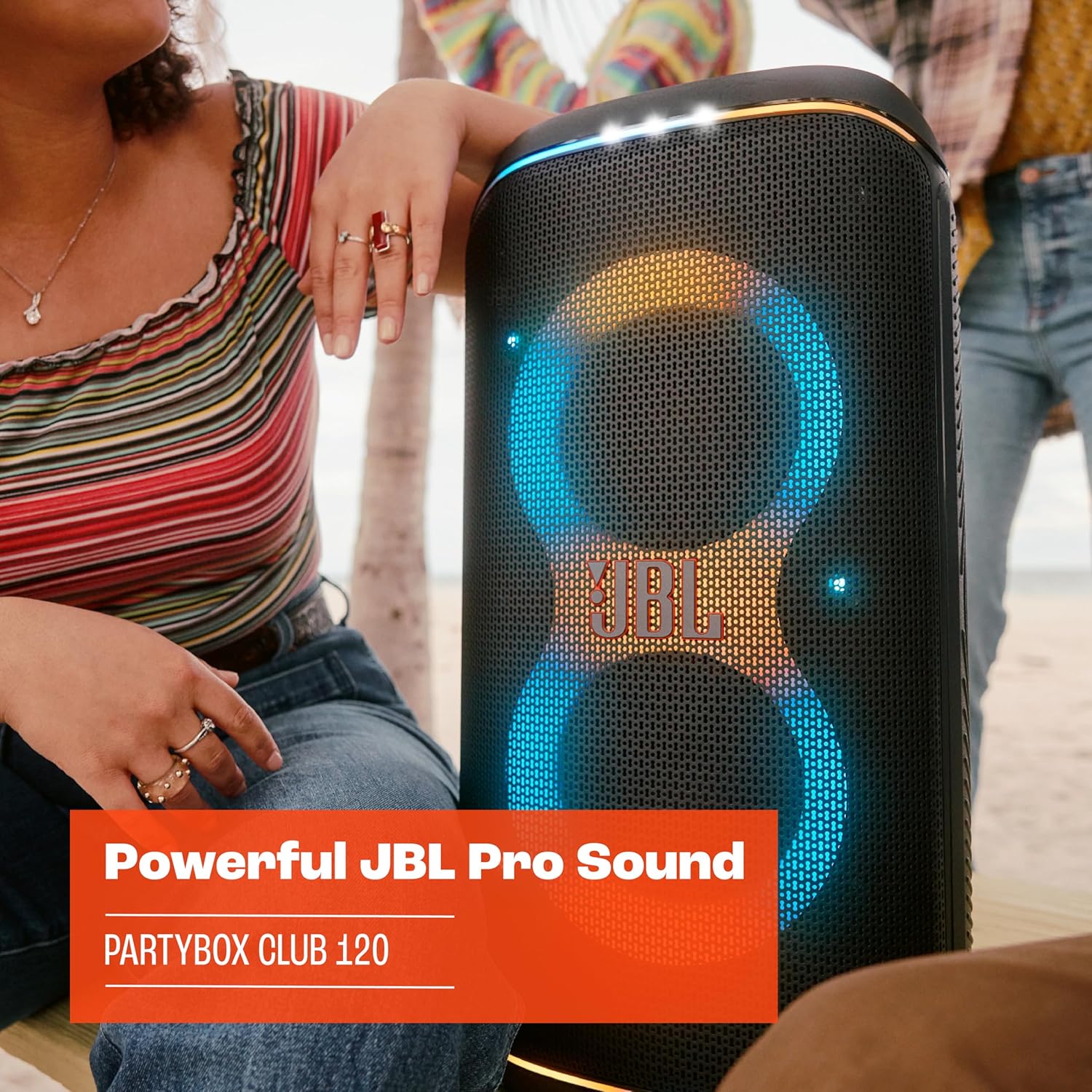 Partybox Club 120 - Portable Party Speaker with Foldable Handle, Powerful  Pro Sound, Futuristic Lightshow, up to 12 Hours of Play Time, Splash Proof, Dual Mic & Guitar Inputs (Black)
