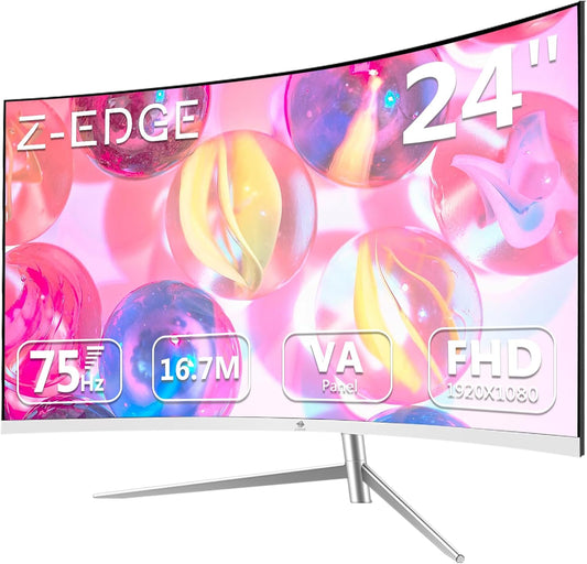 Z-Edge 24-Inch Curved Gaming Monitor, Full HD 1080P 1920X1080 LED Backlight Monitor, with 75Hz Refresh Rate and Eye-Care Technology, U24C 178° Wide View Angle, VGA+HDMI